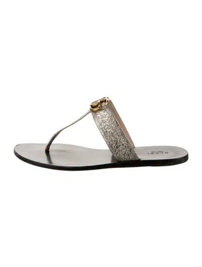 Pre-owned Gucci Double G Logo Leather Flip Flops In Gold