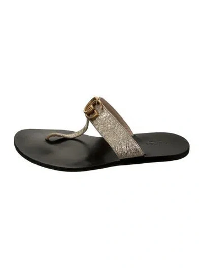Pre-owned Gucci Double G Logo Leather Flip Flops In Gold/metallic