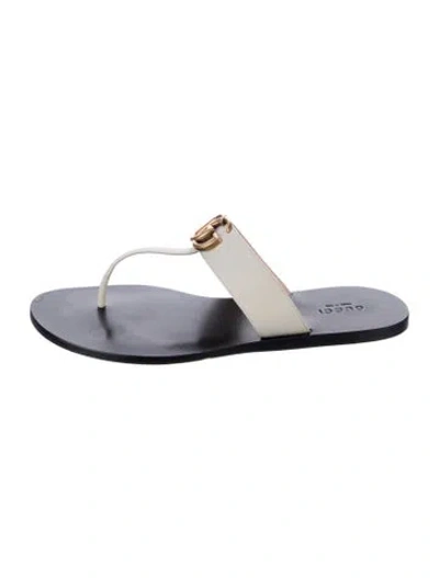 Pre-owned Gucci Double G Logo Leather Flip Flops In Gray