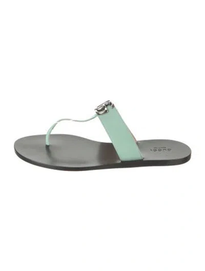 Pre-owned Gucci Double G Logo Leather Flip Flops In Green