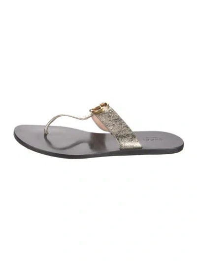 Pre-owned Gucci Double G Logo Leather Flip Flops In Grey