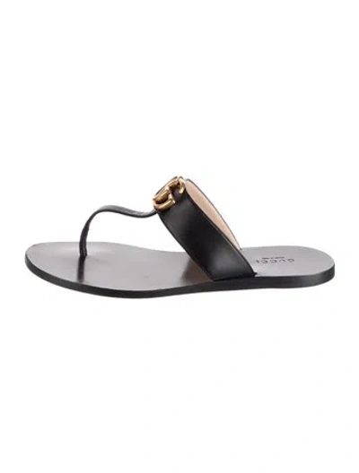 Pre-owned Gucci Double G Logo Leather Flip Flops In Grey