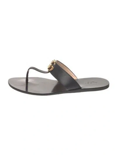 Pre-owned Gucci Double G Logo Leather Flip Flops In Grey