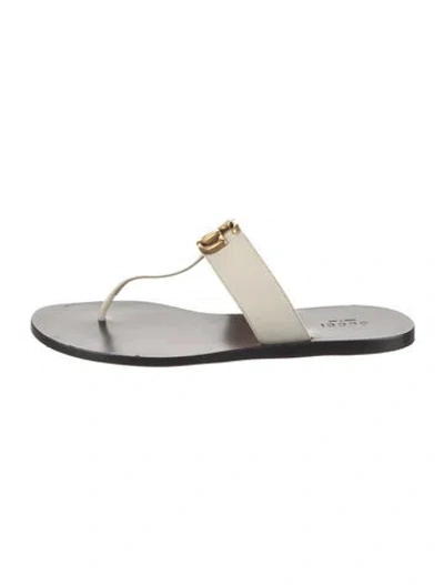 Pre-owned Gucci Double G Logo Leather Flip Flops In Neutral
