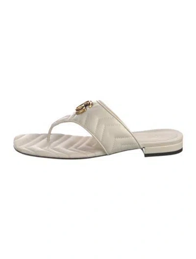 Pre-owned Gucci Double G Logo Leather Flip Flops In Neutrals
