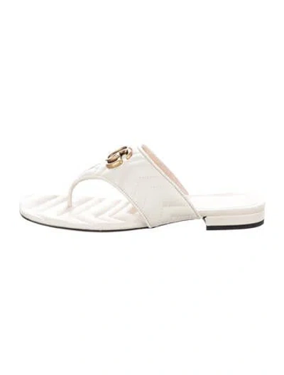 Pre-owned Gucci Double G Logo Leather Flip Flops In Neutrals
