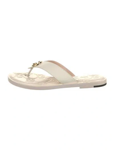 Pre-owned Gucci Double G Logo Leather Flip Flops In Neutrals