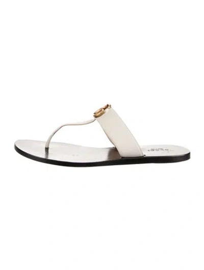 Pre-owned Gucci Double G Logo Leather Flip Flops In Neutrals