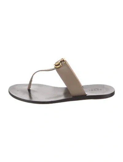 Pre-owned Gucci Double G Logo Leather Flip Flops In Neutrals
