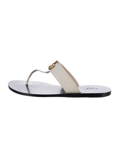 Pre-owned Gucci Double G Logo Leather Flip Flops In Neutrals