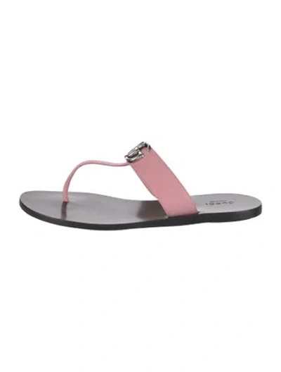 Pre-owned Gucci Double G Logo Leather Flip Flops In Pink