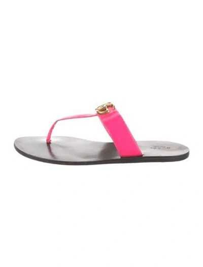 Pre-owned Gucci Double G Logo Leather Flip Flops In Pink