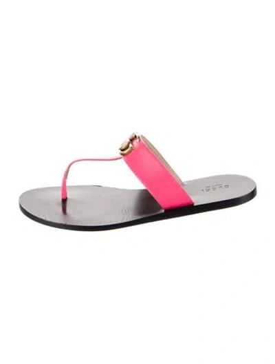 Pre-owned Gucci Double G Logo Leather Flip Flops In Pink