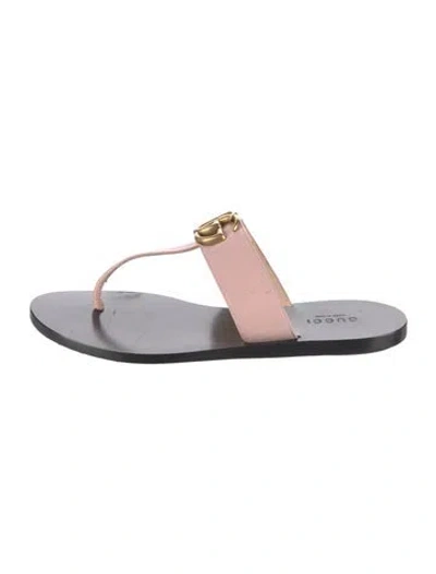 Pre-owned Gucci Double G Logo Leather Flip Flops In Pink