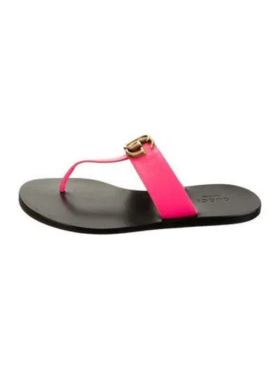 Pre-owned Gucci Double G Logo Leather Flip Flops In Pink