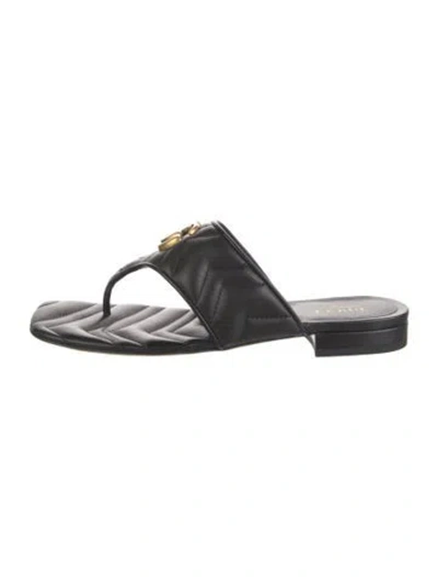 Pre-owned Gucci Double G Logo Leather Flip Flops W/ Tags In Black