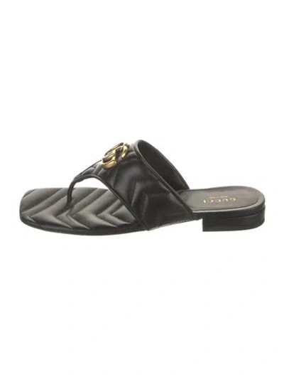 Pre-owned Gucci Double G Logo Leather Flip Flops W/ Tags In Black