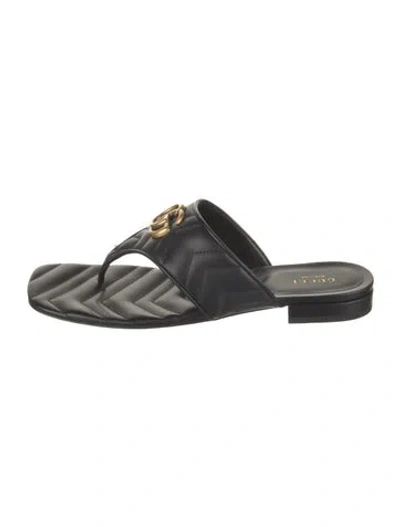Pre-owned Gucci Double G Logo Leather Flip Flops W/ Tags In Black