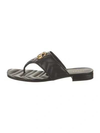 Pre-owned Gucci Double G Logo Leather Flip Flops W/ Tags In Black