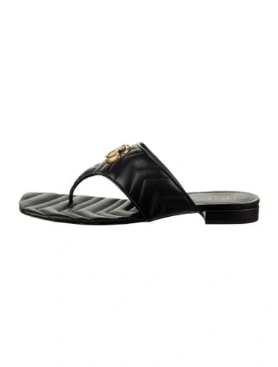 Pre-owned Gucci Double G Logo Leather Flip Flops W/ Tags In Black