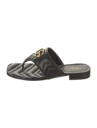 Pre-owned Gucci Double G Logo Leather Flip Flops W/ Tags In Black