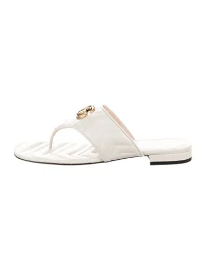 Pre-owned Gucci Double G Logo Leather Flip Flops W/ Tags In Neutrals