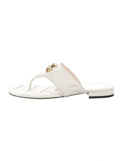 Pre-owned Gucci Double G Logo Leather Flip Flops W/ Tags In Neutrals