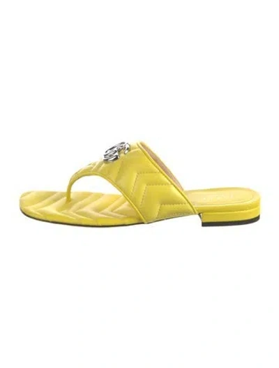 Pre-owned Gucci Double G Logo Leather Flip Flops W/ Tags In Yellow