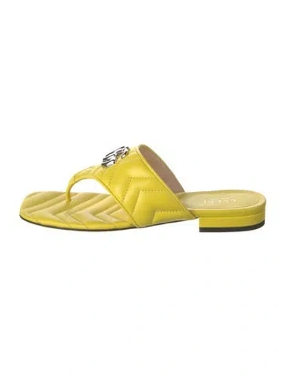 Pre-owned Gucci Double G Logo Leather Flip Flops W/ Tags In Yellow
