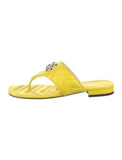 Pre-owned Gucci Double G Logo Leather Flip Flops W/ Tags In Yellow