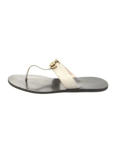 Pre-owned Gucci Double G Logo Leather Flip Flops In White