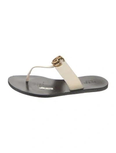 Pre-owned Gucci Double G Logo Leather Flip Flops In White