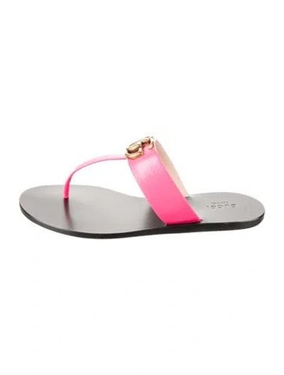 Pre-owned Gucci Double G Logo Leather Flip Flops In White
