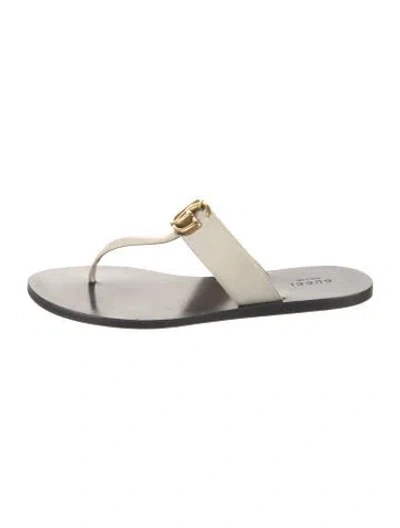 Pre-owned Gucci Double G Logo Leather Flip Flops In White