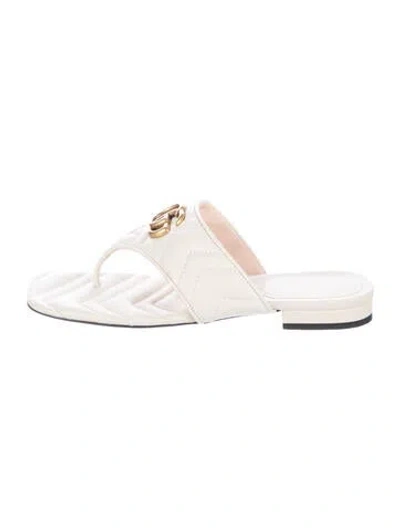 Pre-owned Gucci Double G Logo Leather Flip Flops In White