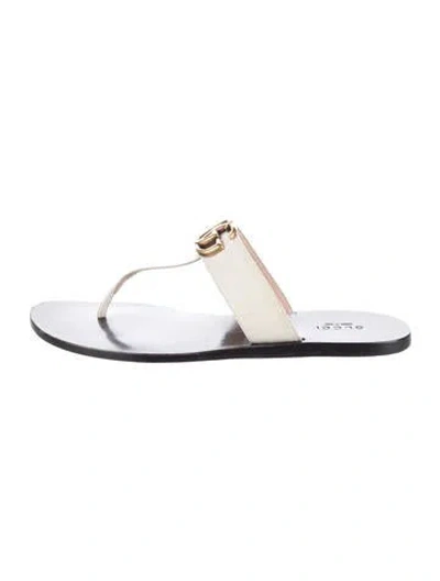 Pre-owned Gucci Double G Logo Leather Flip Flops In White