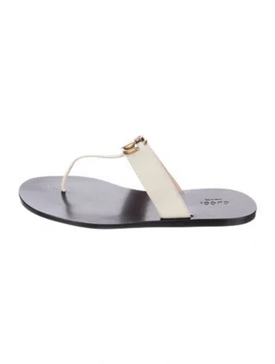 Pre-owned Gucci Double G Logo Leather Flip Flops In White