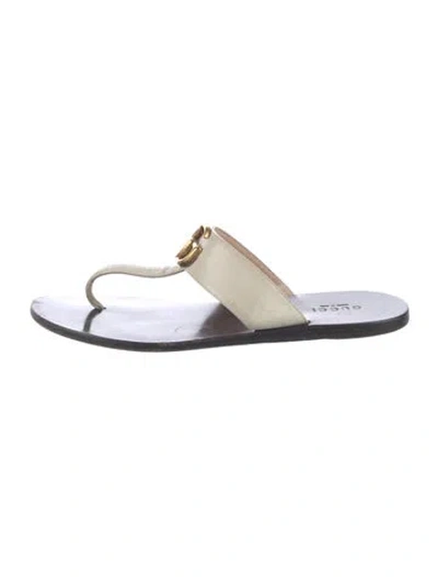 Pre-owned Gucci Double G Logo Leather Flip Flops In White