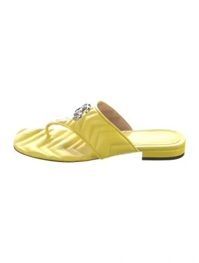 Pre-owned Gucci Double G Logo Leather Flip Flops In Yellow