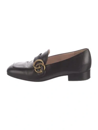 Pre-owned Gucci Double G Logo Leather Loafers In Black