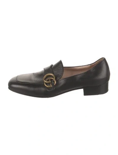Pre-owned Gucci Double G Logo Leather Loafers In Black