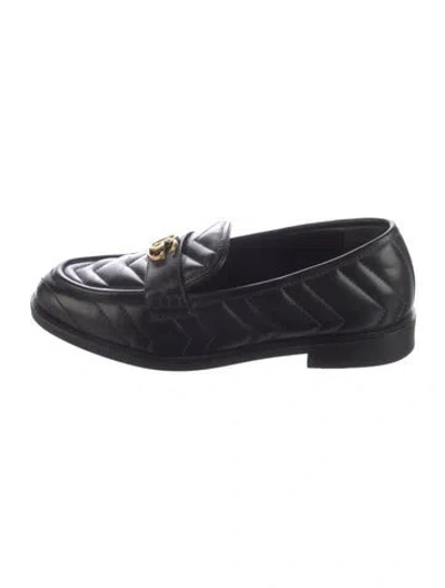 Pre-owned Gucci Double G Logo Leather Loafers In Black