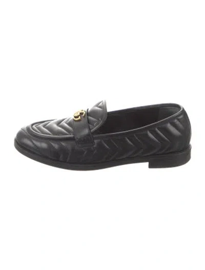 Pre-owned Gucci Double G Logo Leather Loafers In Black