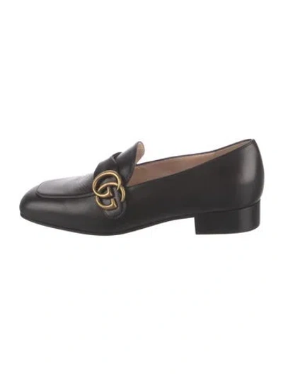 Pre-owned Gucci Double G Logo Leather Loafers In Black