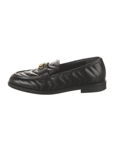 Pre-owned Gucci Double G Logo Leather Loafers In Black