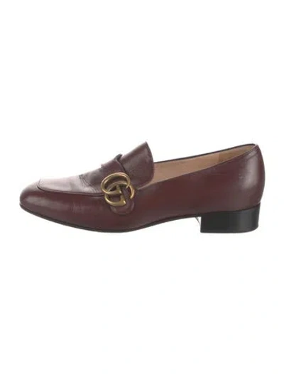 Pre-owned Gucci Double G Logo Leather Loafers In Burgundy