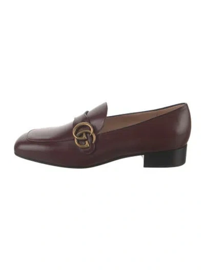Pre-owned Gucci Double G Logo Leather Loafers In Burgundy
