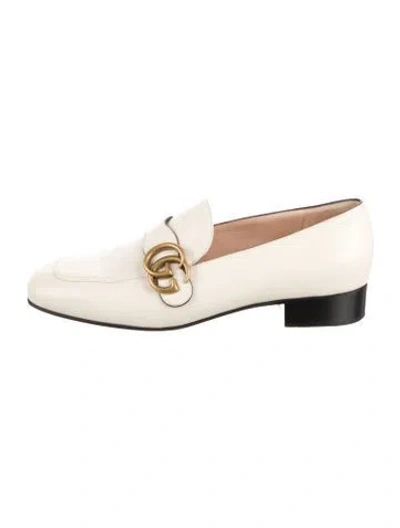 Pre-owned Gucci Double G Logo Leather Loafers In Neutral
