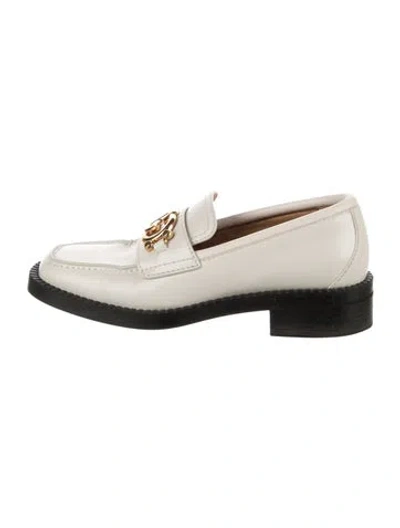 Pre-owned Gucci Double G Logo Leather Loafers In Neutral