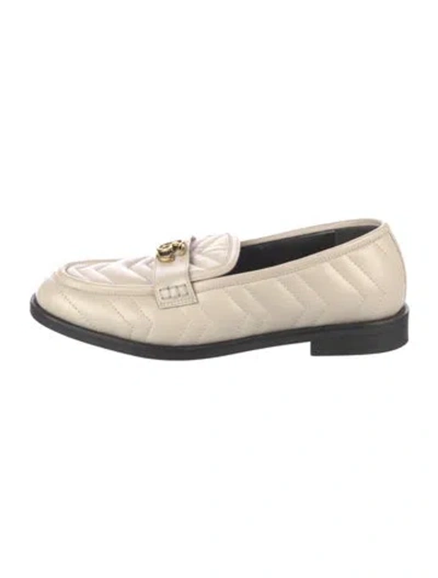 Pre-owned Gucci Double G Logo Leather Loafers In Neutral